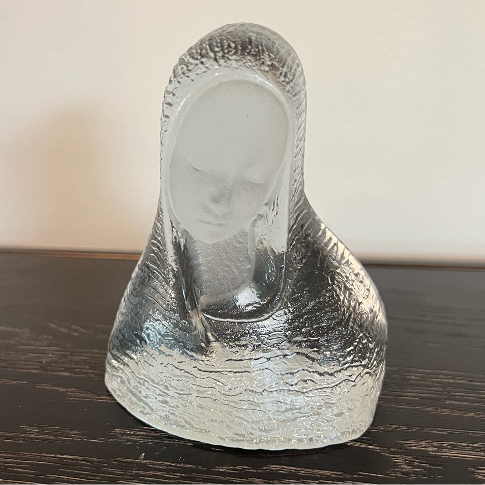 Vintage Viking Mary Madonna Glass Sculpture Frosted Icon Religious Art Glass